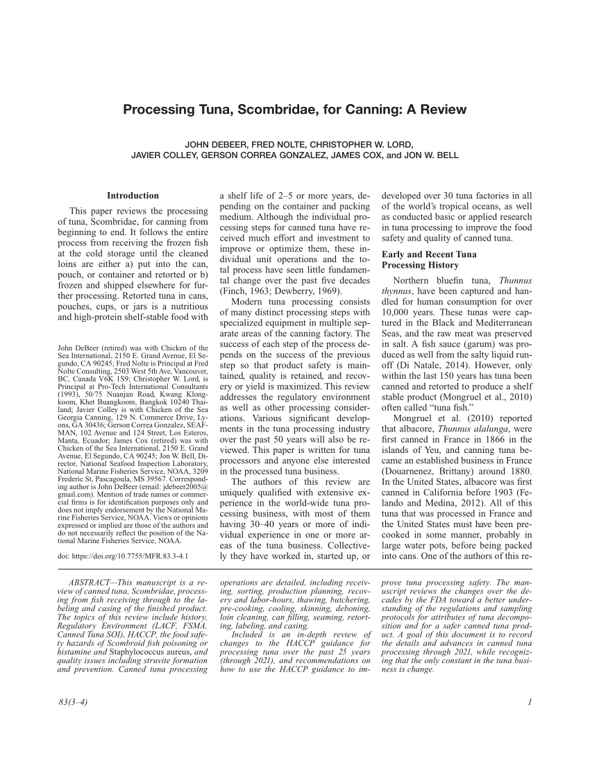 PDF) 2021 - DeBeer et al - Processsing Tuna for Canning - A Review