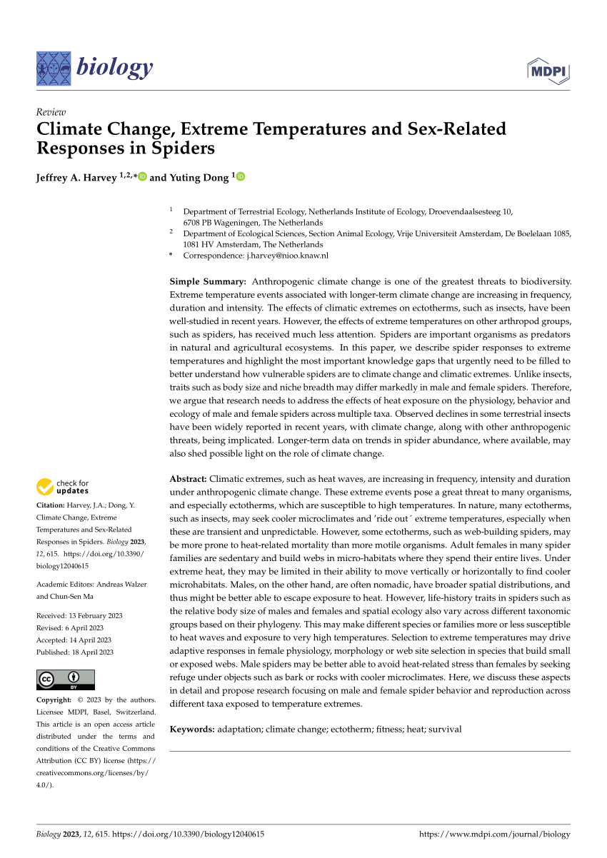 PDF) Climate Change, Extreme Temperatures and Sex-Related Responses in  Spiders