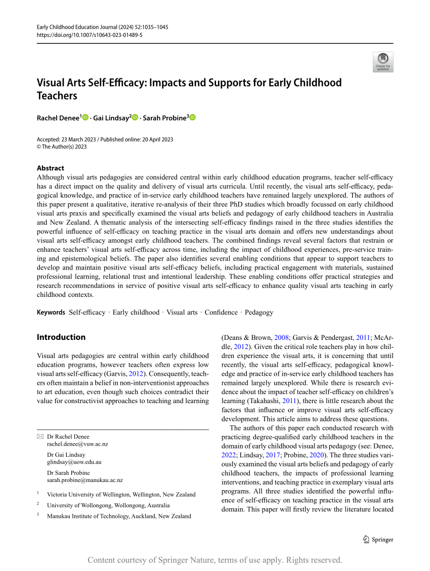 PDF Visual Arts Self Efficacy Impacts and Supports for Early