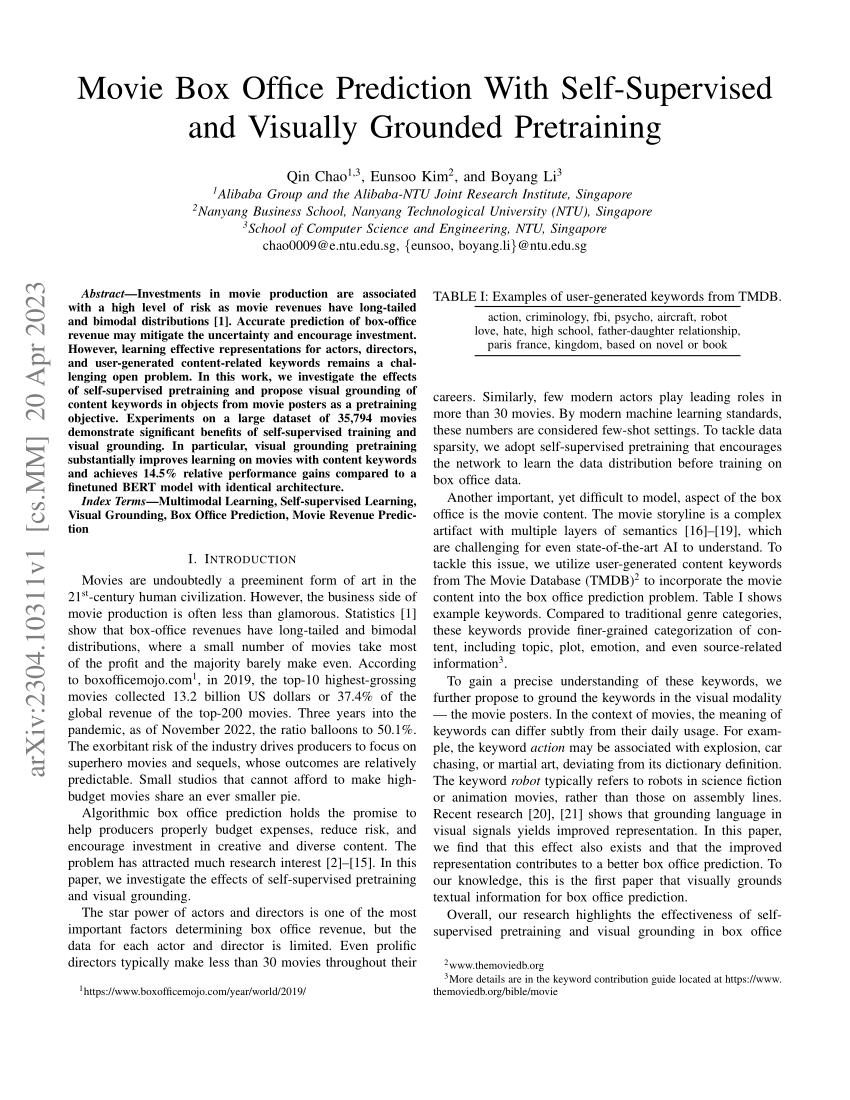 (PDF) Movie Box Office Prediction With SelfSupervised and Visually