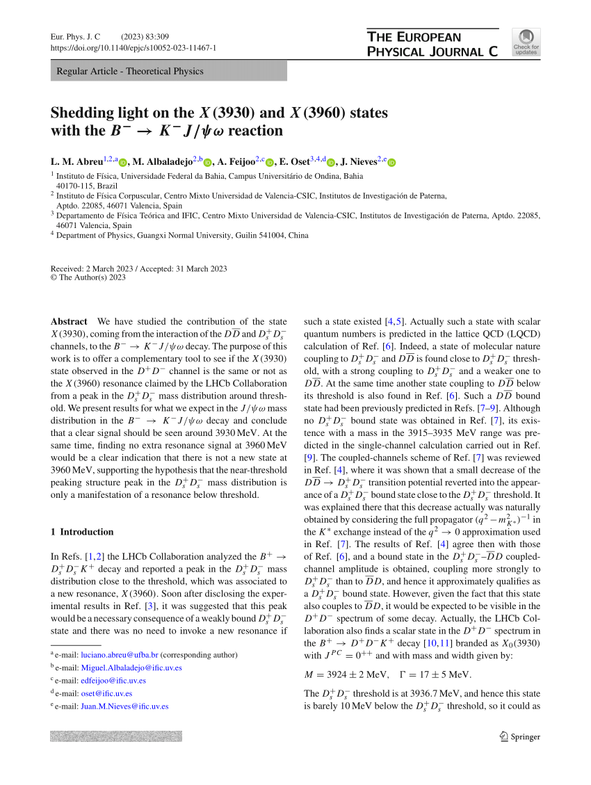 Pdf Shedding Light On The X3930 And X3960 States With The B Rightarrow K Jpsi 2139