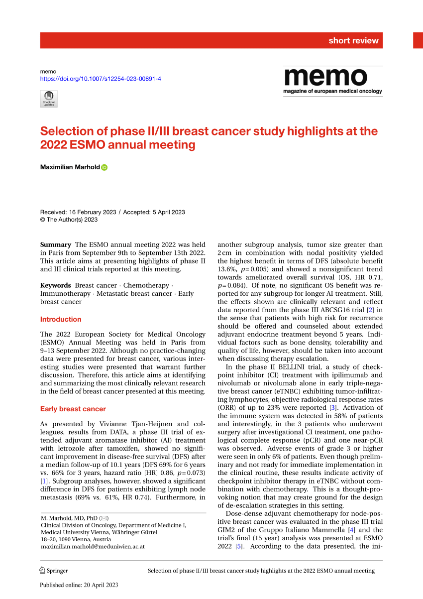 (PDF) Selection of phase II/III breast cancer study highlights at the
