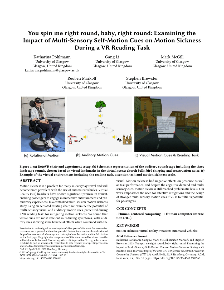 PDF) You spin me right round, baby, right round: Examining the Impact of  Multi-Sensory Self-Motion Cues on Motion Sickness During a VR Reading Task