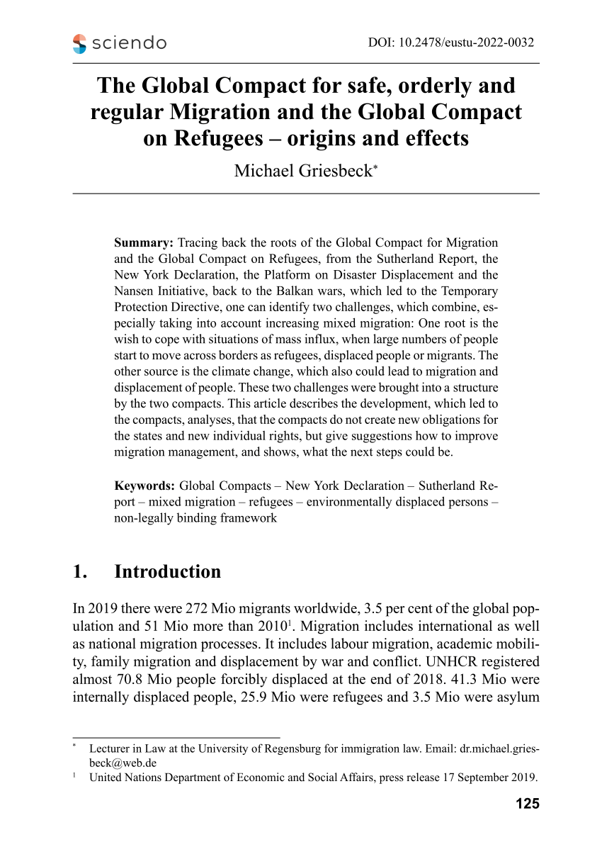 Pdf The Global Compact For Safe Orderly And Regular Migration And The Global Compact On 1311