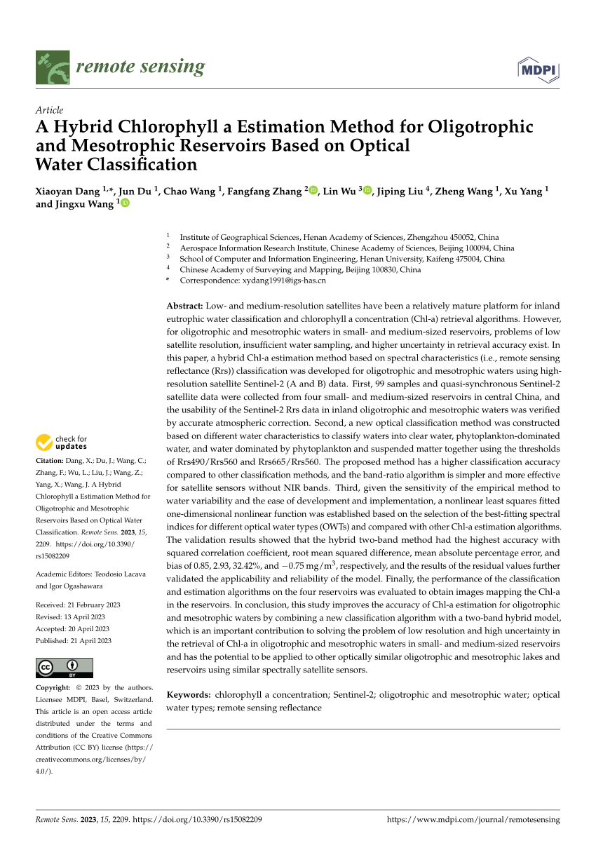 PDF) A Hybrid Chlorophyll A Estimation Method for Oligotrophic and