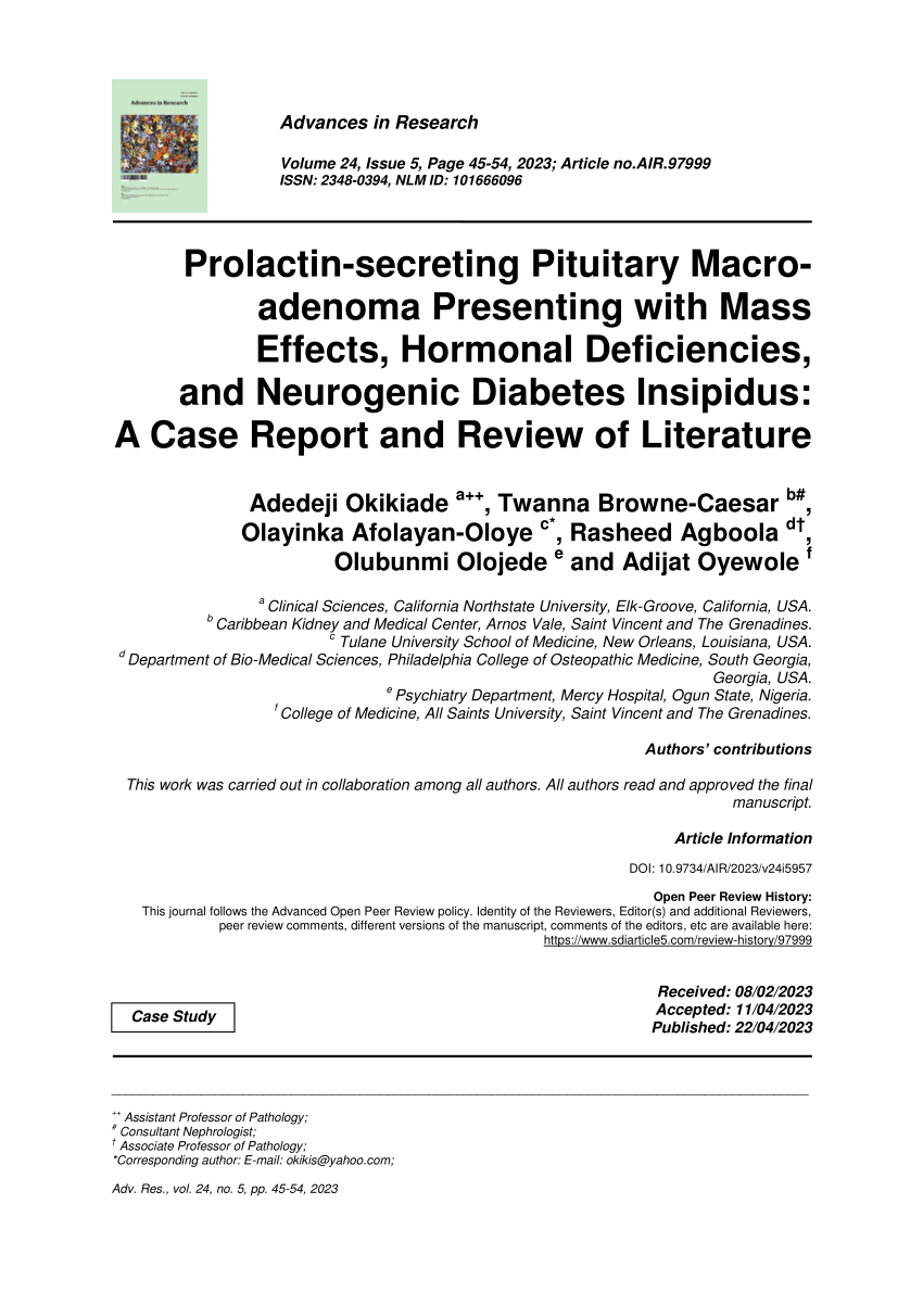 (PDF) Prolactin-secreting Pituitary Macro- adenoma Presenting with Mass ...