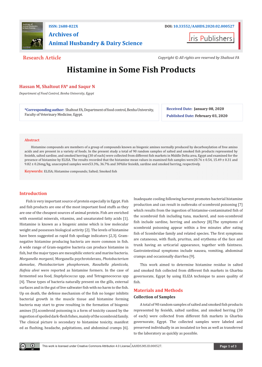 (PDF) Histamine in Some Fish Products