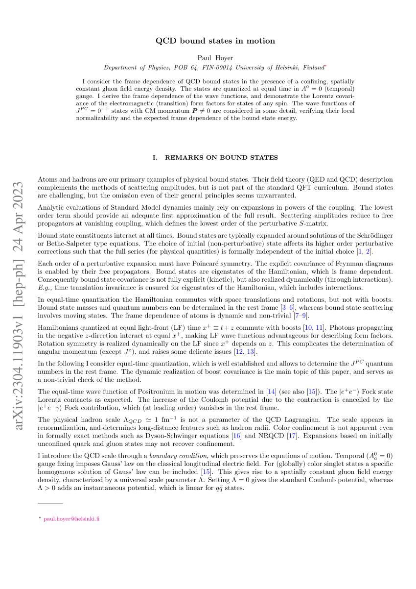 (PDF) QCD bound states in motion