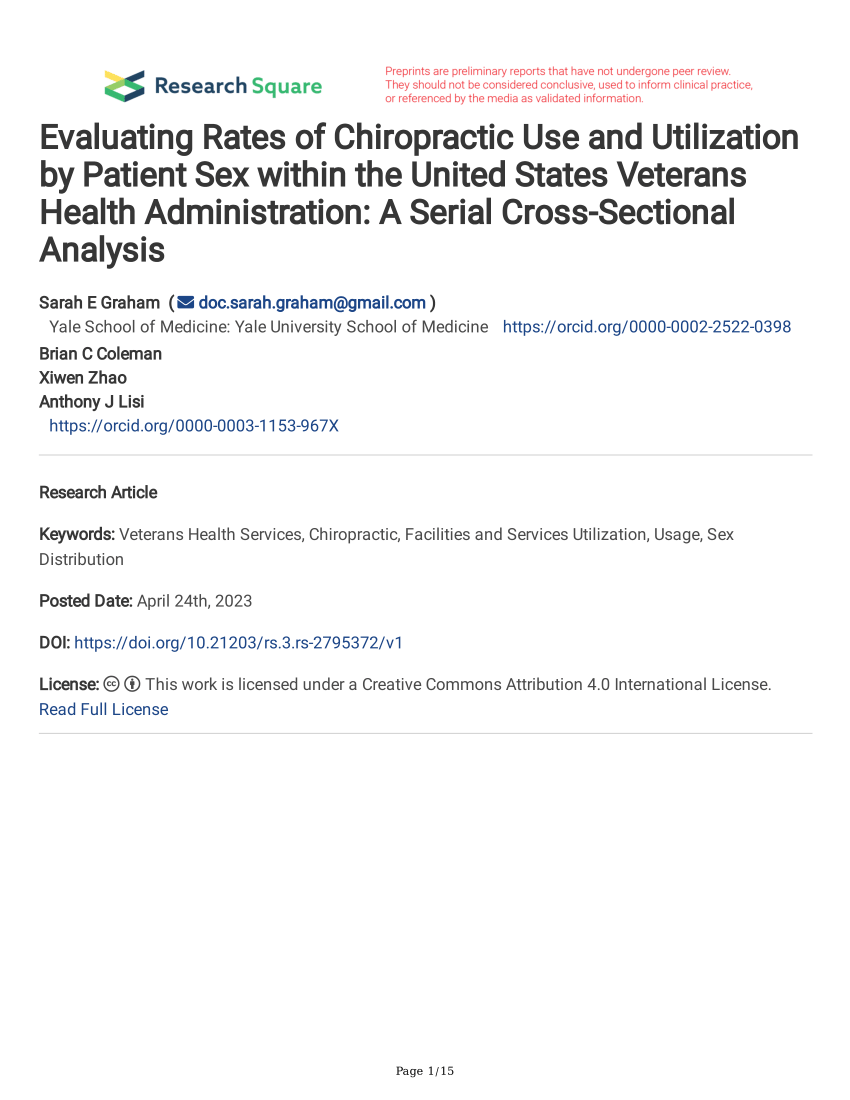 Pdf Evaluating Rates Of Chiropractic Use And Utilization By Patient Sex Within The United 2015