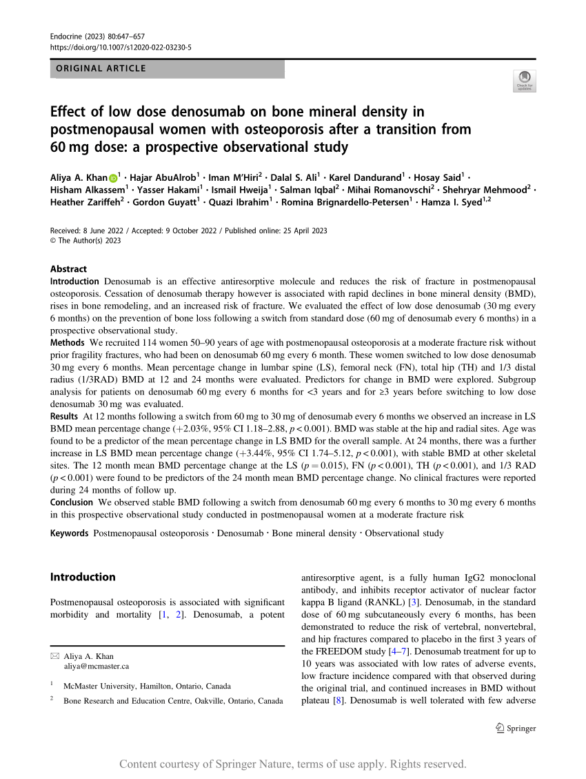 Pdf Effect Of Low Dose Denosumab On Bone Mineral Density In Postmenopausal Women With 3037