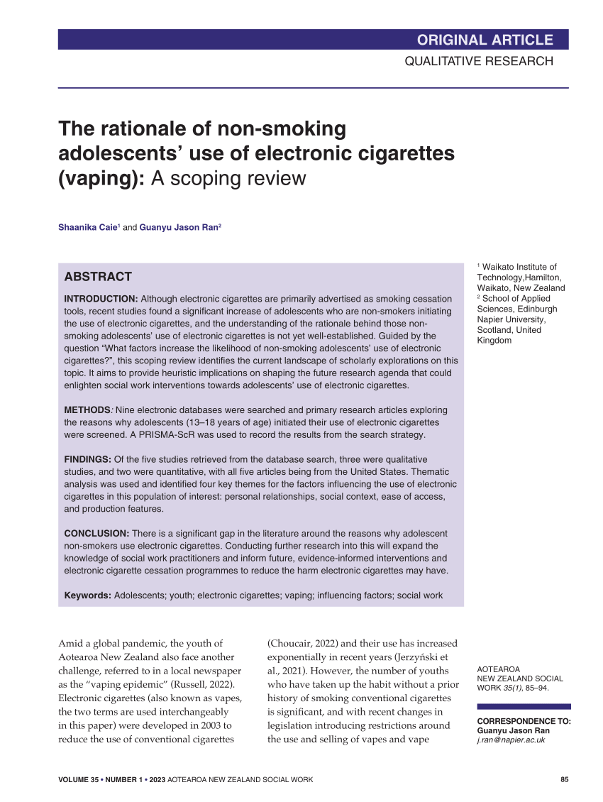 PDF The rationale of non smoking adolescents use of electronic