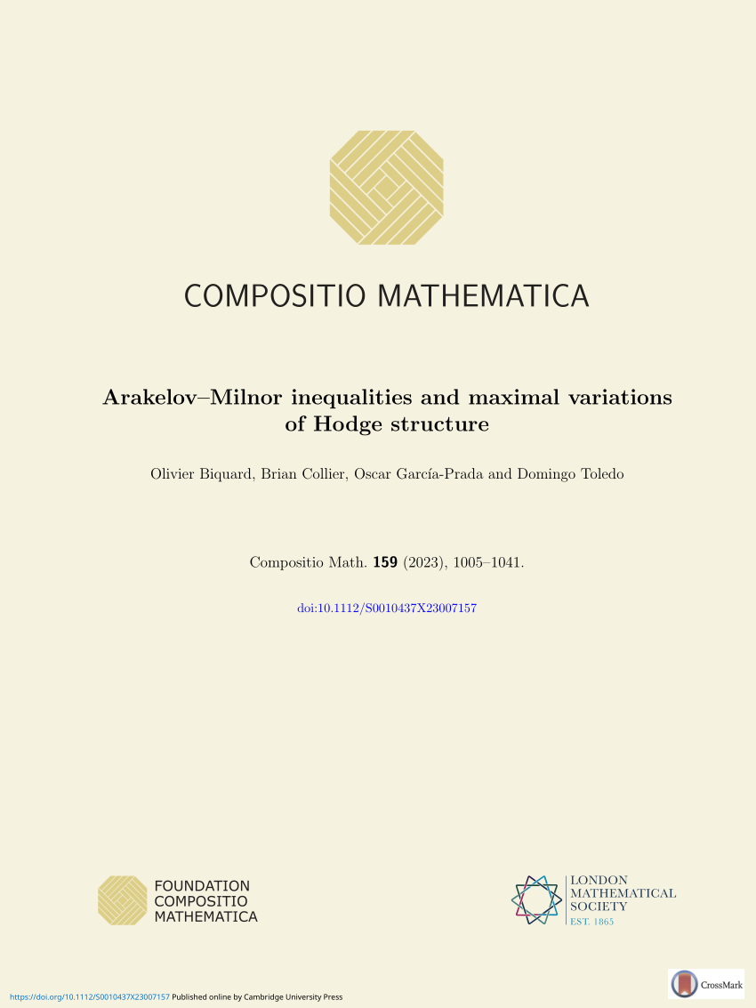 PDF) Arakelov–Milnor inequalities and maximal variations of Hodge structure