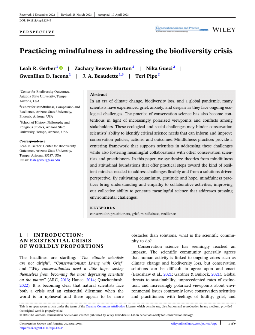 (PDF) Practicing mindfulness in addressing the biodiversity crisis