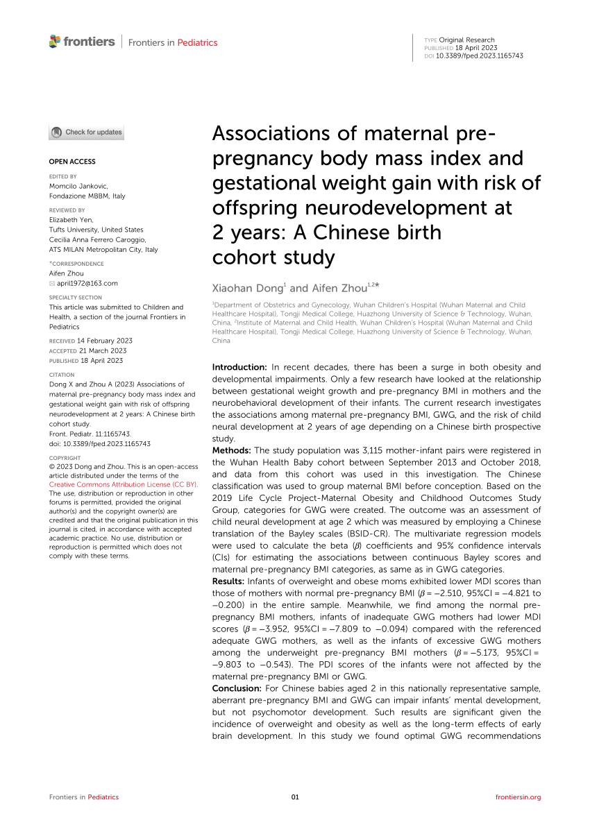 Pdf Associations Of Maternal Pre Pregnancy Body Mass Index And Gestational Weight Gain With 7090