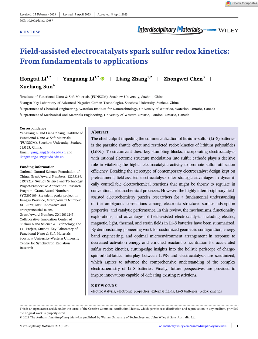 PDF) Field-assisted electrocatalysts spark sulfur redox kinetics 