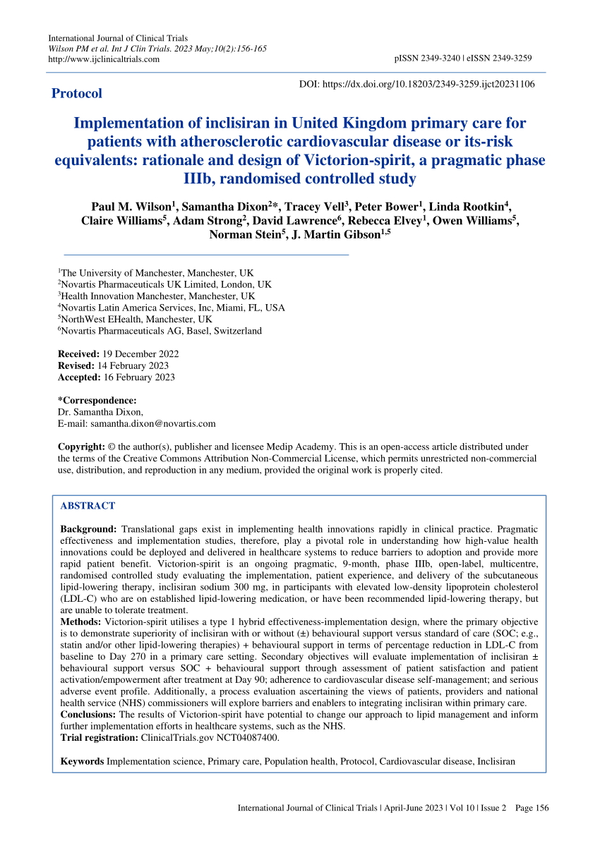 Pdf Implementation Of Inclisiran In United Kingdom Primary Care For Patients With 3443