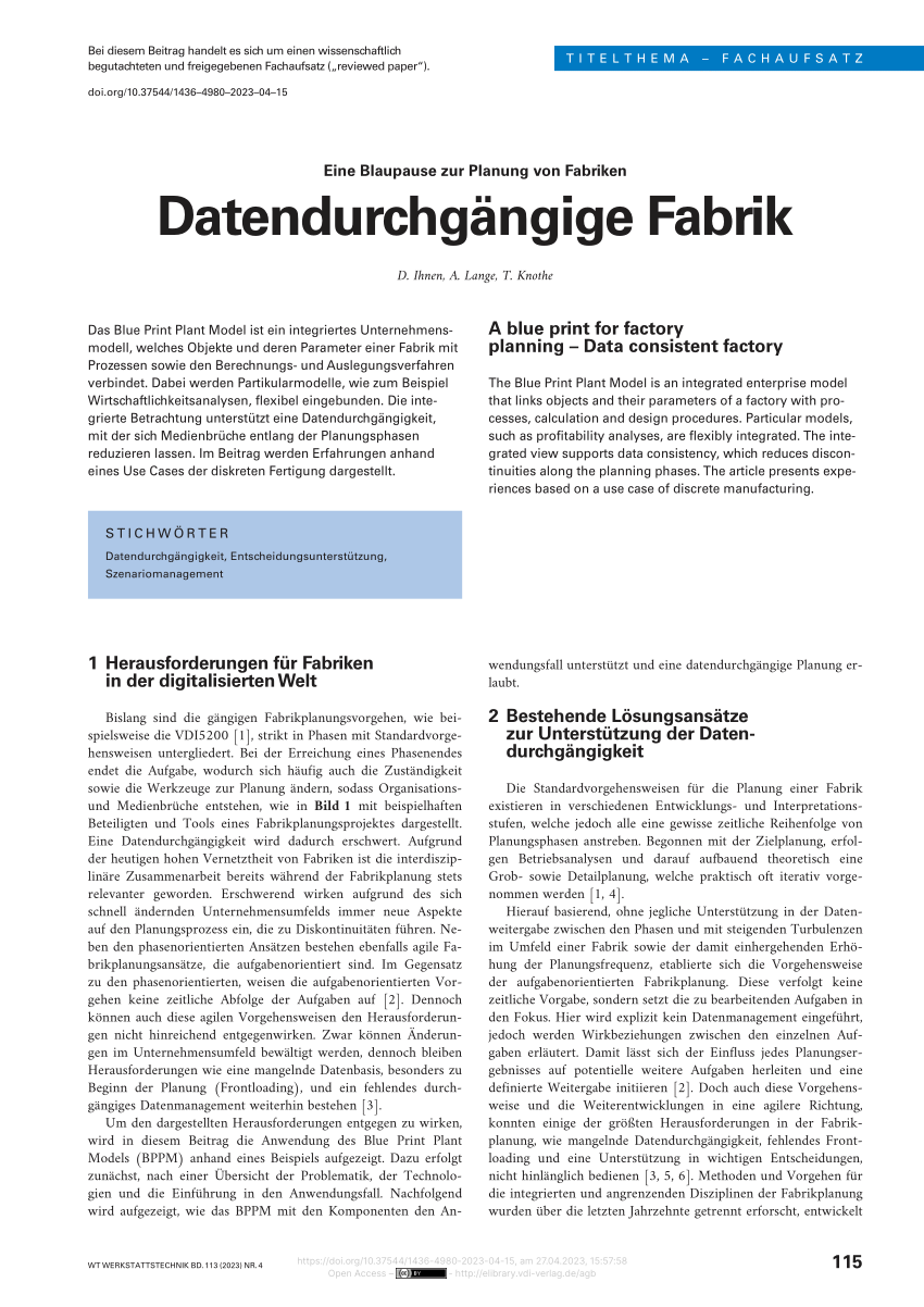 (PDF) DatendurchgÃ¤ngige Fabrik/A blue print for factory planning â Data 