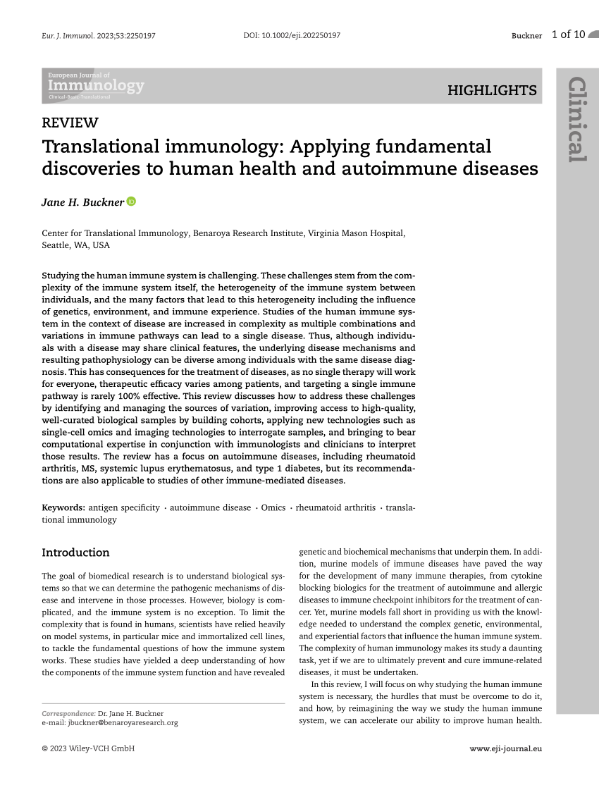 Translational Immunology Applying Fundamental Discoveries To Human Health And Autoimmune 3887