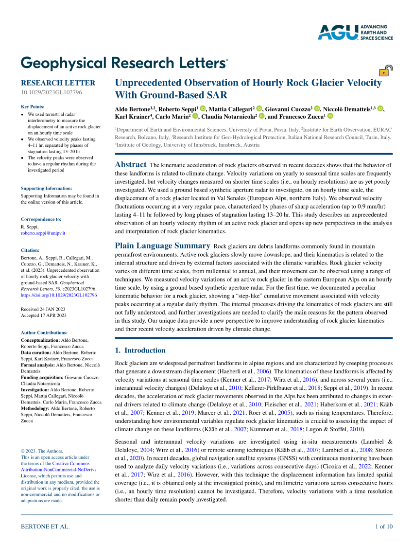 PDF) Unprecedented Observation of Hourly Rock Glacier Velocity