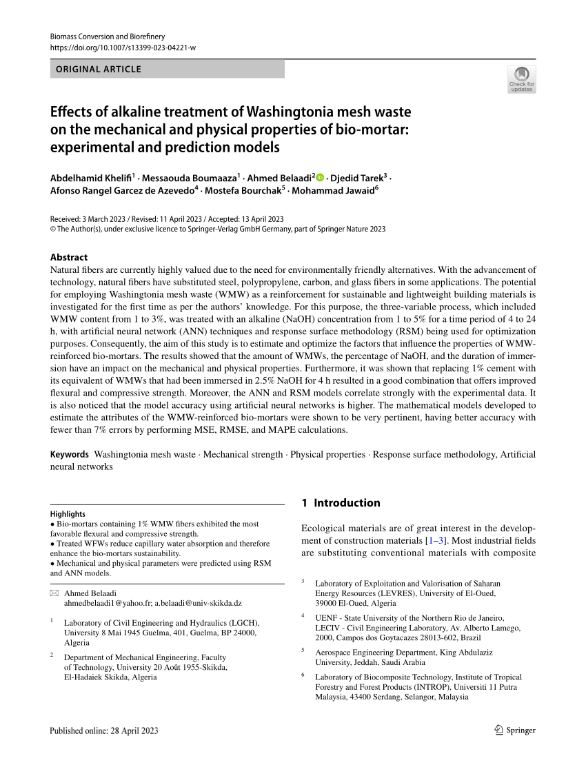PDF) Effects of Alkaline treatment of Washingtonia Mesh Waste on 