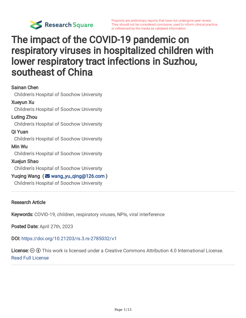 (PDF) The impact of the COVID19 pandemic on respiratory viruses in