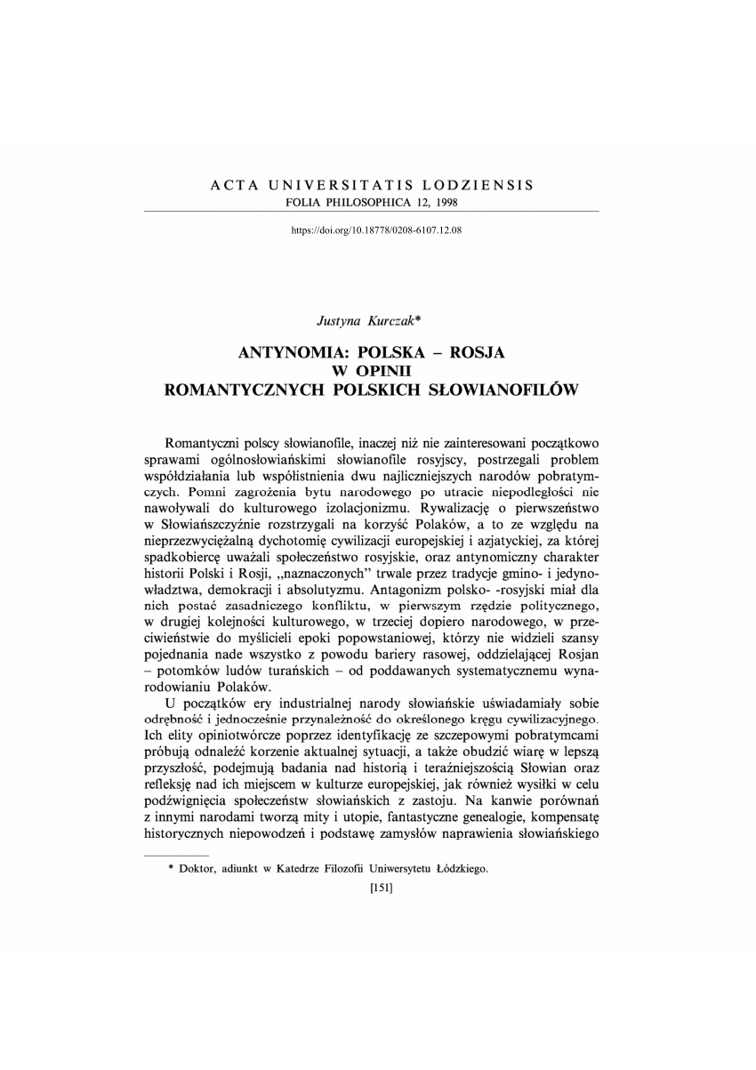 Pdf Antynomia Polska Rosja W Opinii Romantycznych Polskich