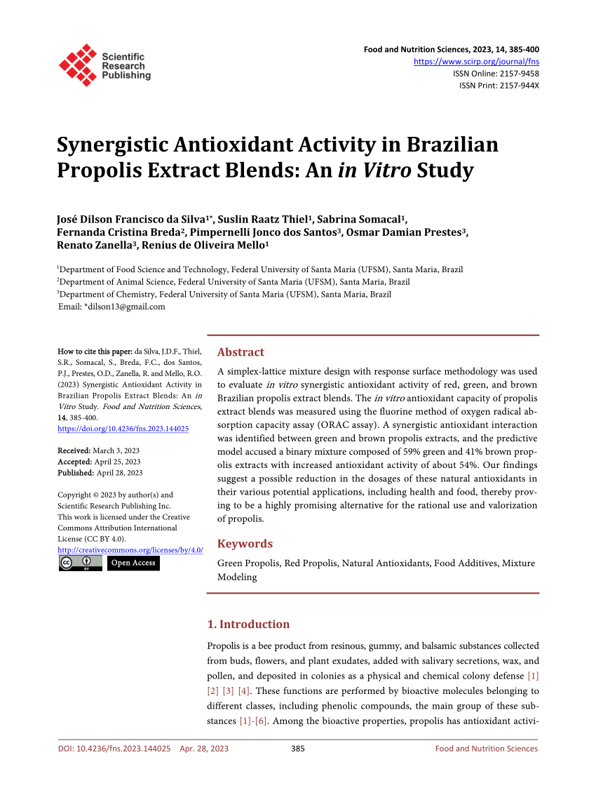 PDF) Synergistic Antioxidant Activity in Brazilian Propolis 