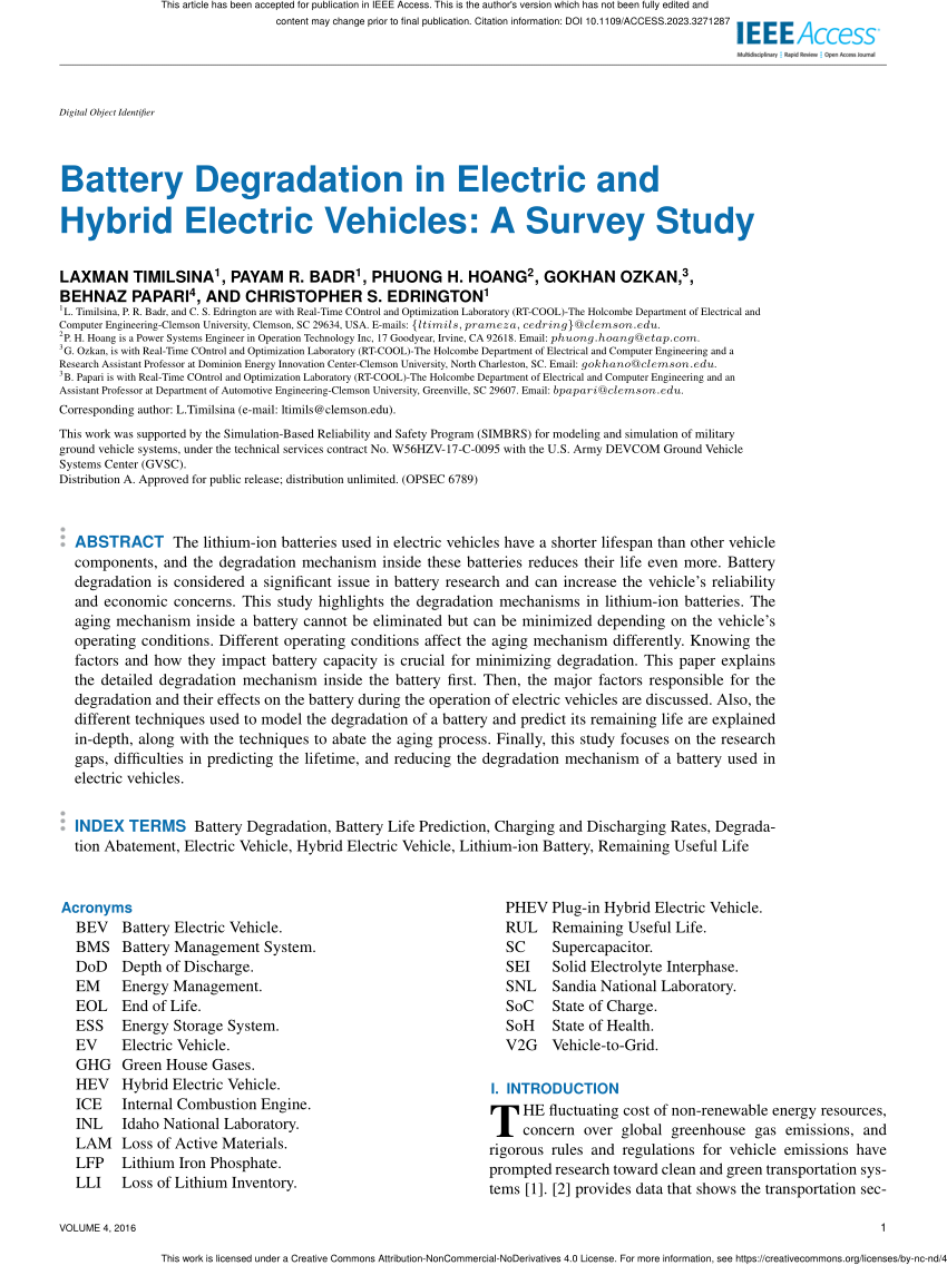 (PDF) Battery Degradation in Electric and Hybrid Electric Vehicles A