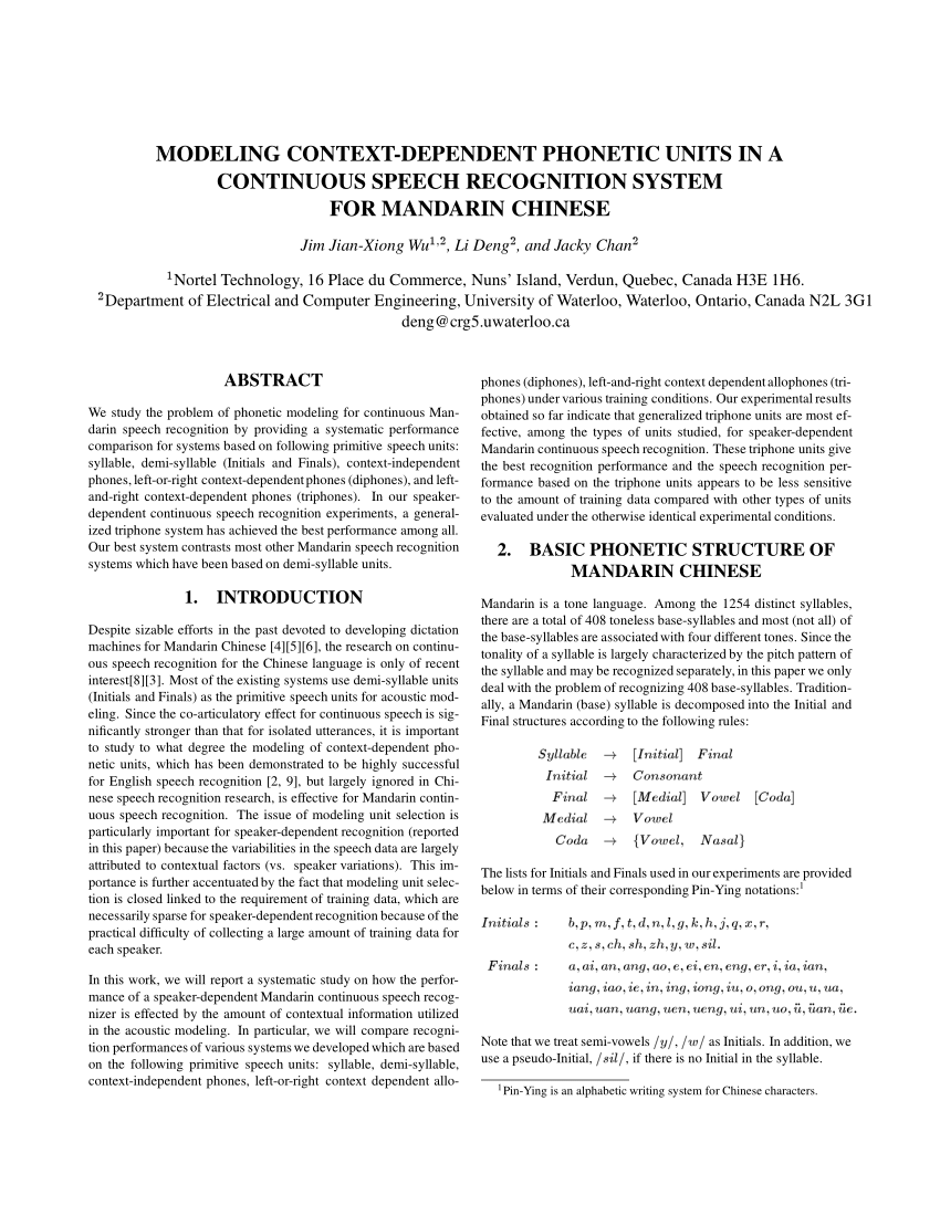 Pdf Modeling Context Dependent Phonetic Units In A - 