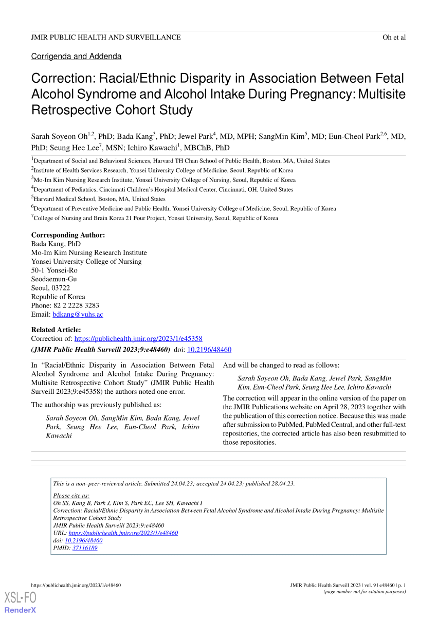 Pdf Correction Racialethnic Disparity In Association Between Fetal Alcohol Syndrome And 6073