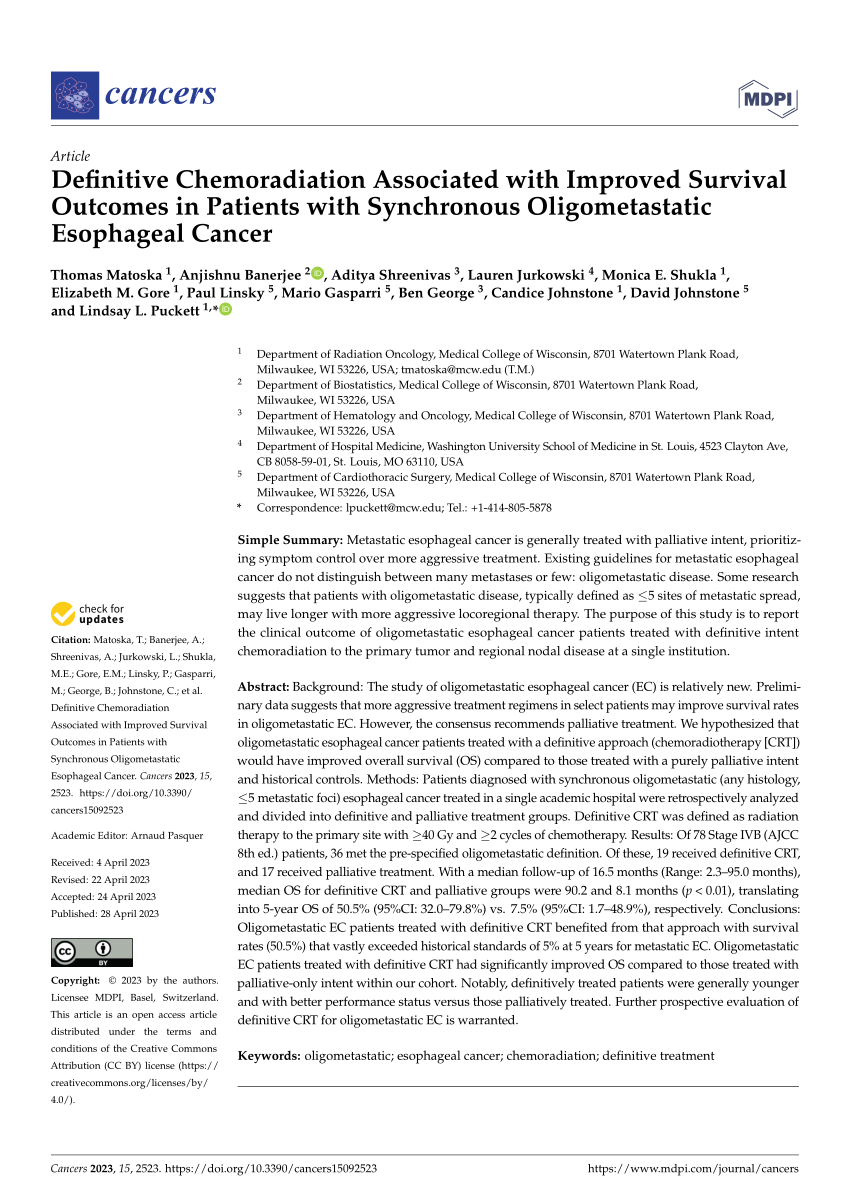 Pdf Definitive Chemoradiation Associated With Improved Survival Outcomes In Patients With