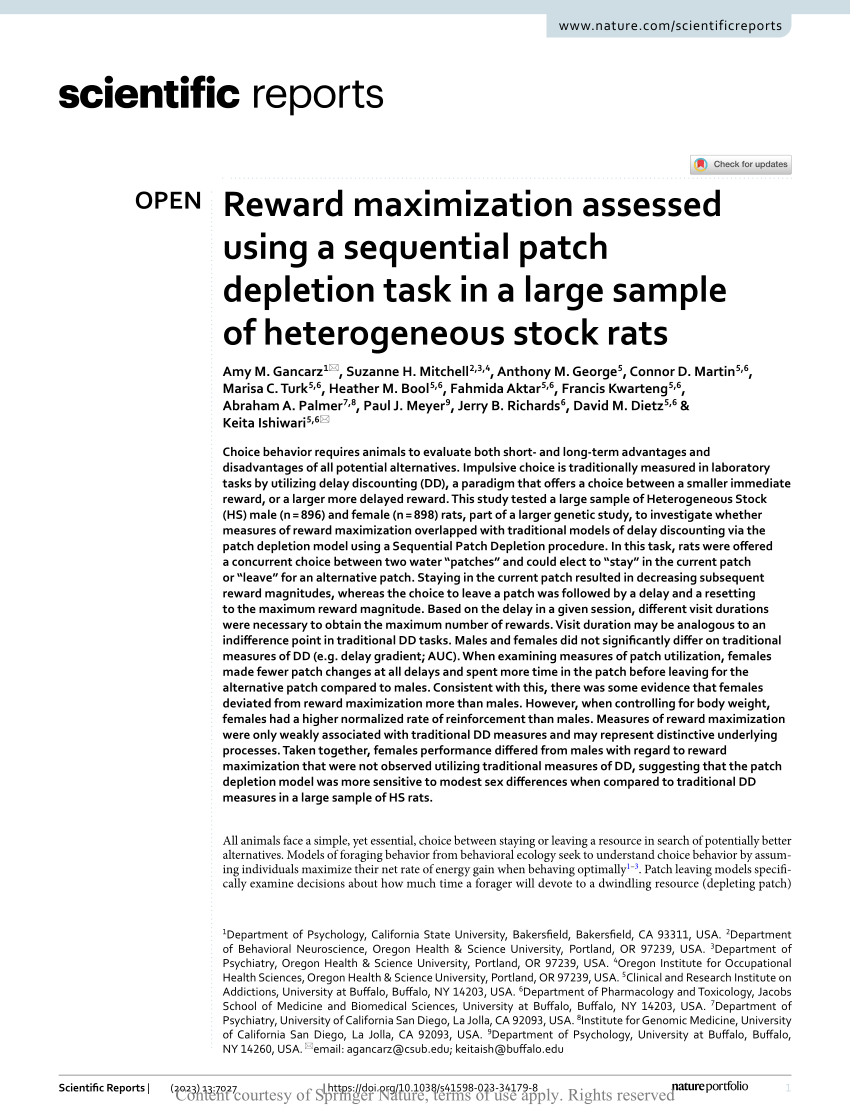 PDF) Reward maximization assessed using a sequential patch