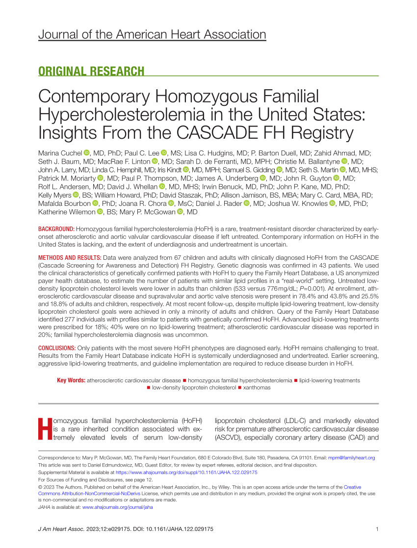 Pdf Contemporary Homozygous Familial Hypercholesterolemia In The United States Insights From 4080