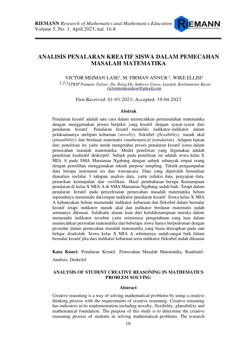 Pdf Analisis Kemampuan Penalaran Matematis Siswa Dalam Pemecahan Porn