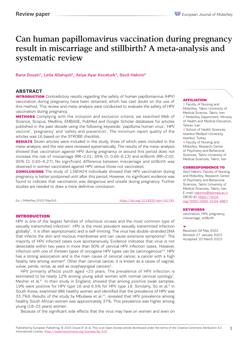 PDF Can human papillomavirus vaccination during pregnancy result  