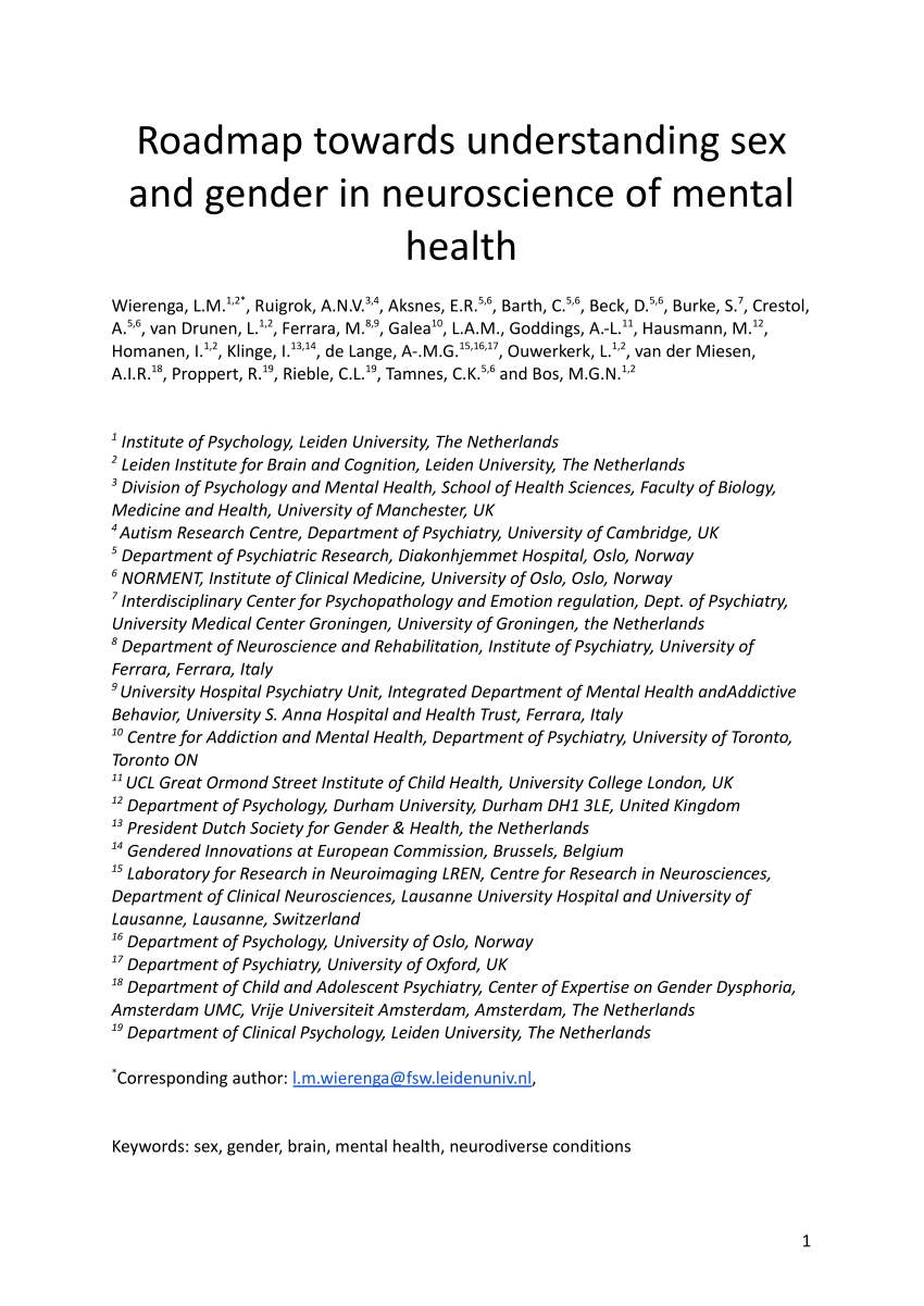 Pdf Roadmap Towards Understanding Sex And Gender In Neuroscience Of Mental Health 0408