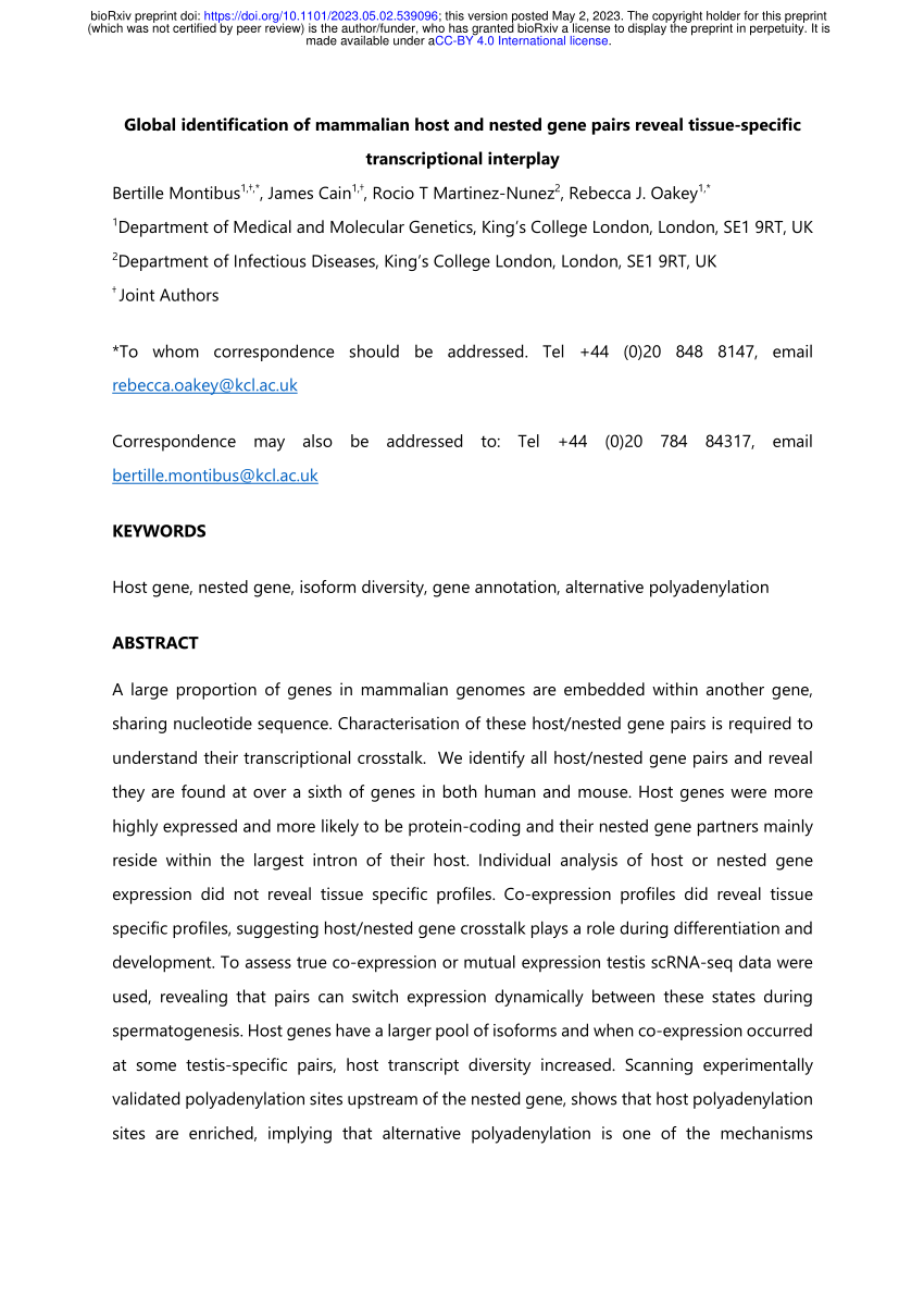 (PDF) Global identification of mammalian host and nested gene pairs