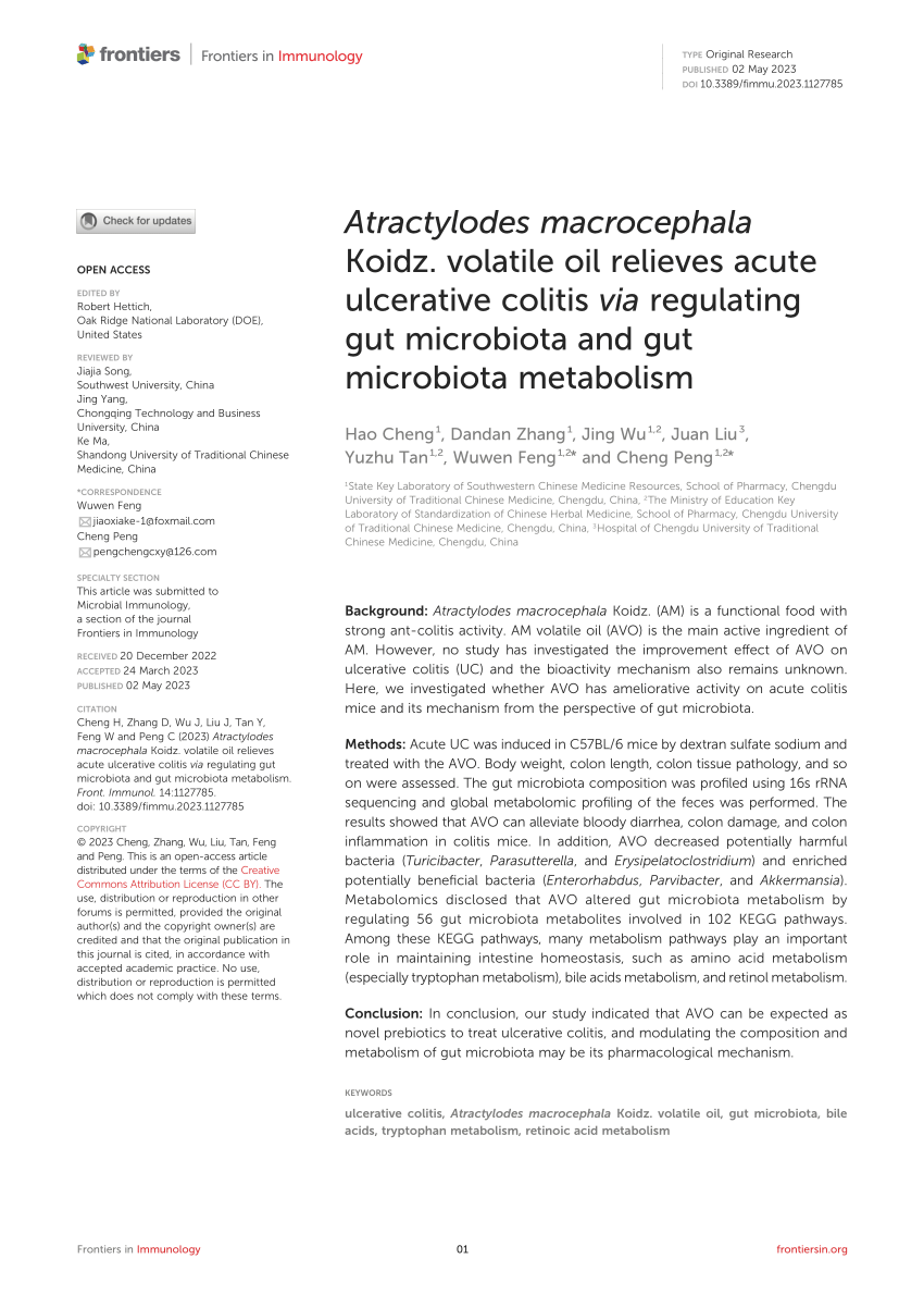 (PDF) Atractylodes macrocephala Koidz. volatile oil relieves acute ...