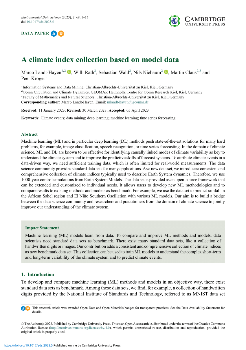 PDF) A climate index collection based on model data