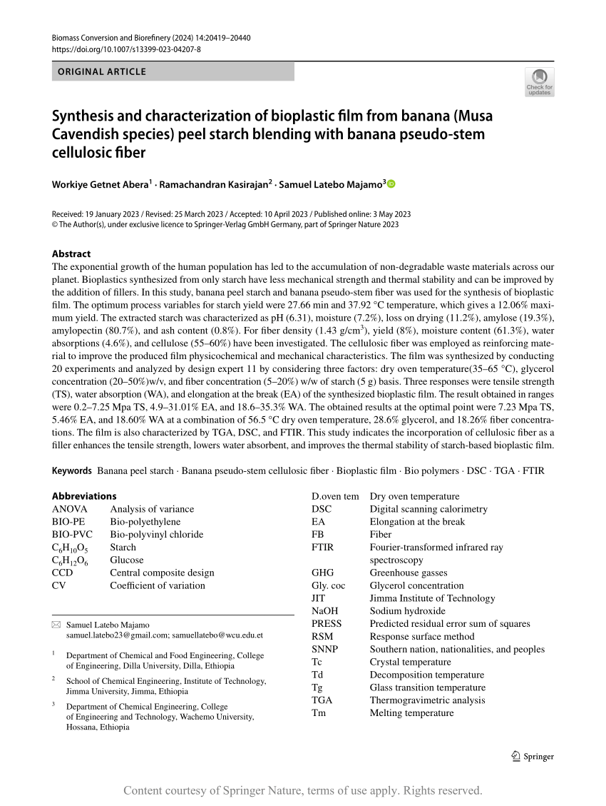 research paper on bioplastic from banana peel