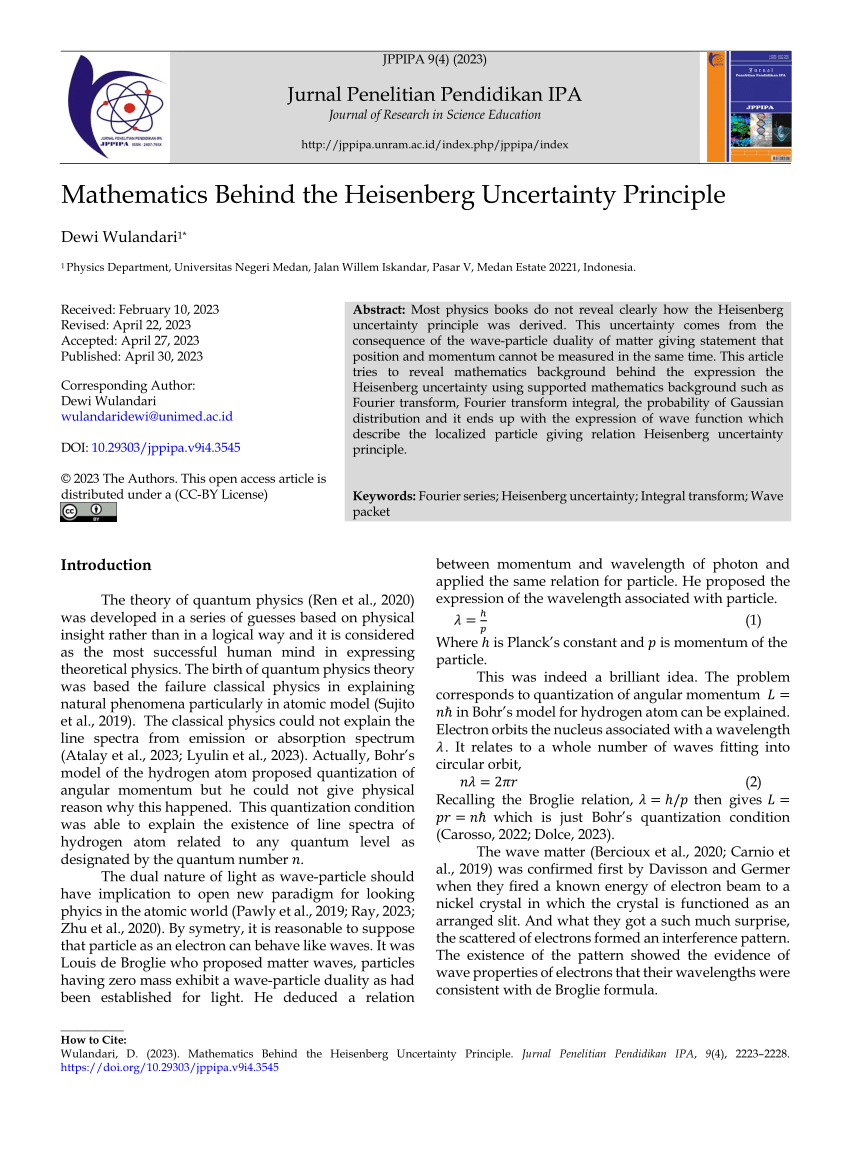 (PDF) Mathematics Behind the Heisenberg Uncertainty Principle