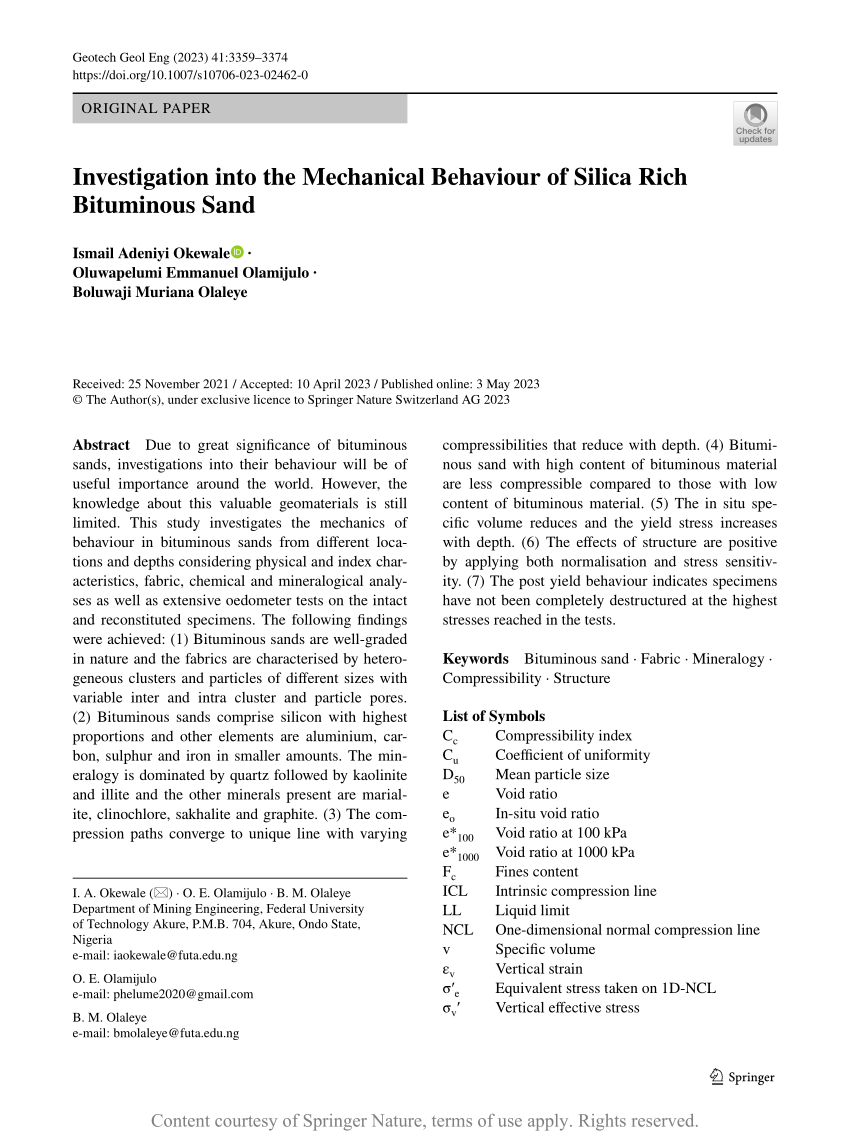 Investigation into the Mechanical Behaviour of Silica Rich Bituminous ...