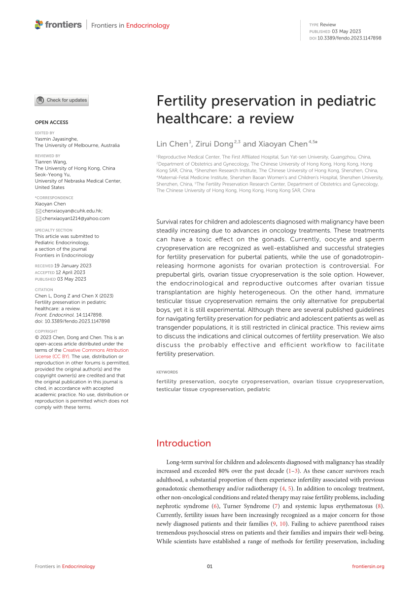 (PDF) Fertility preservation in pediatric healthcare: a review