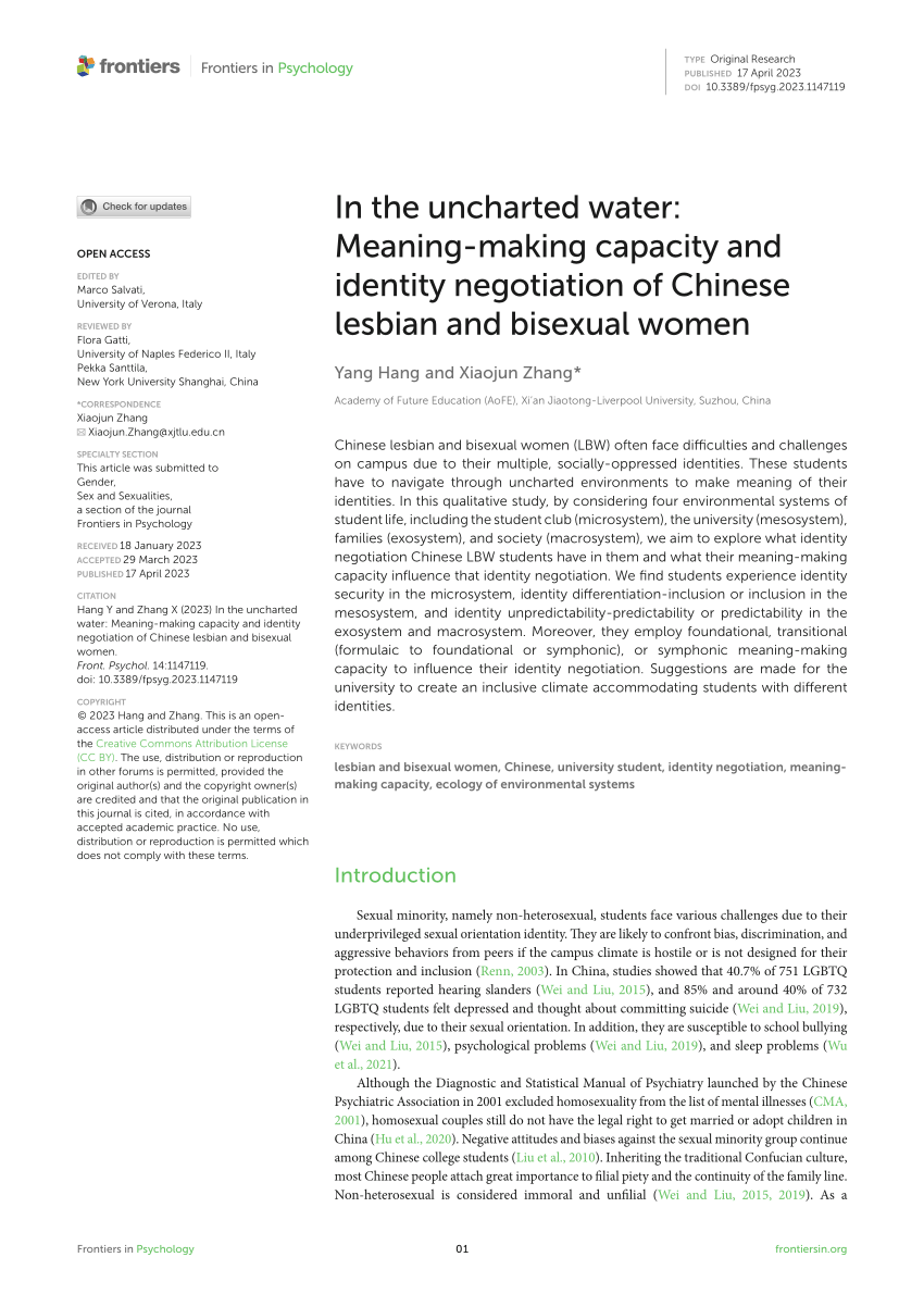 PDF) In the uncharted water: Meaning-making capacity and identity  negotiation of Chinese lesbian and bisexual women