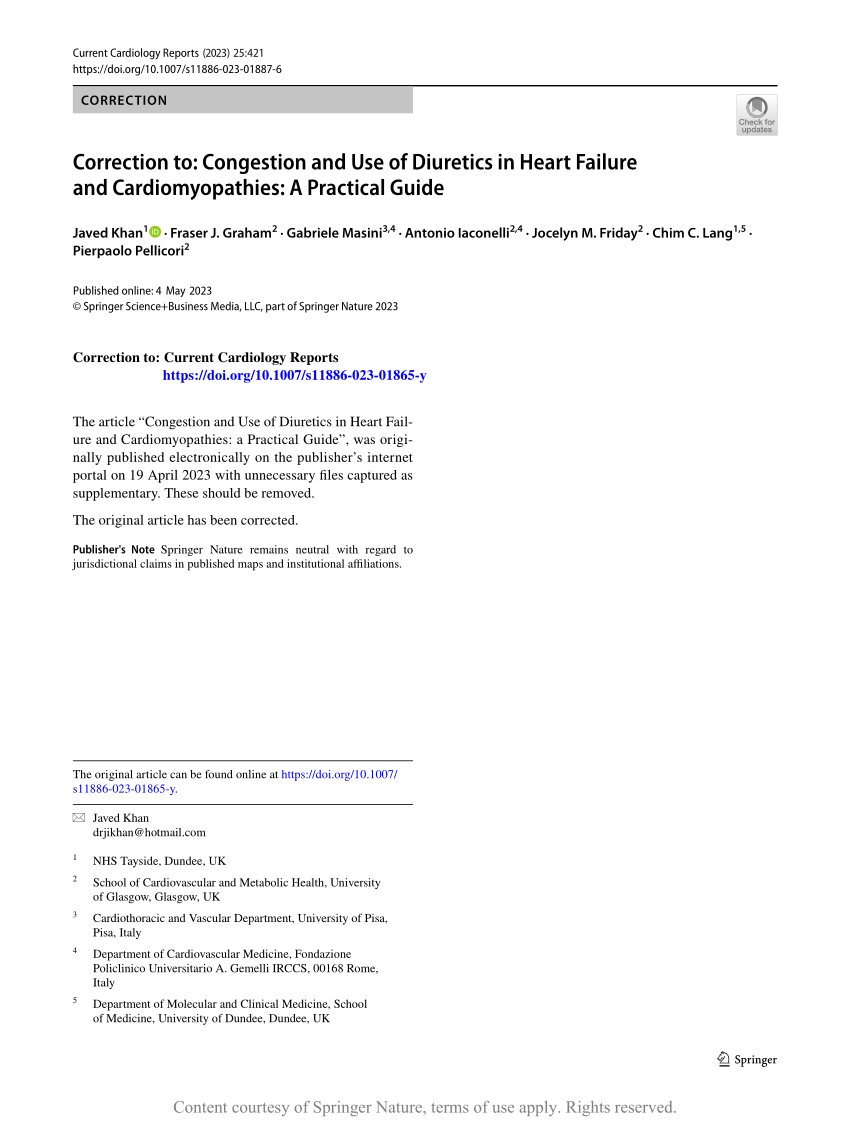 Correction to Congestion and Use of Diuretics in Heart Failure and