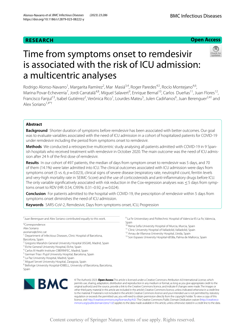 PDF Time from symptoms onset to remdesivir is associated with the  