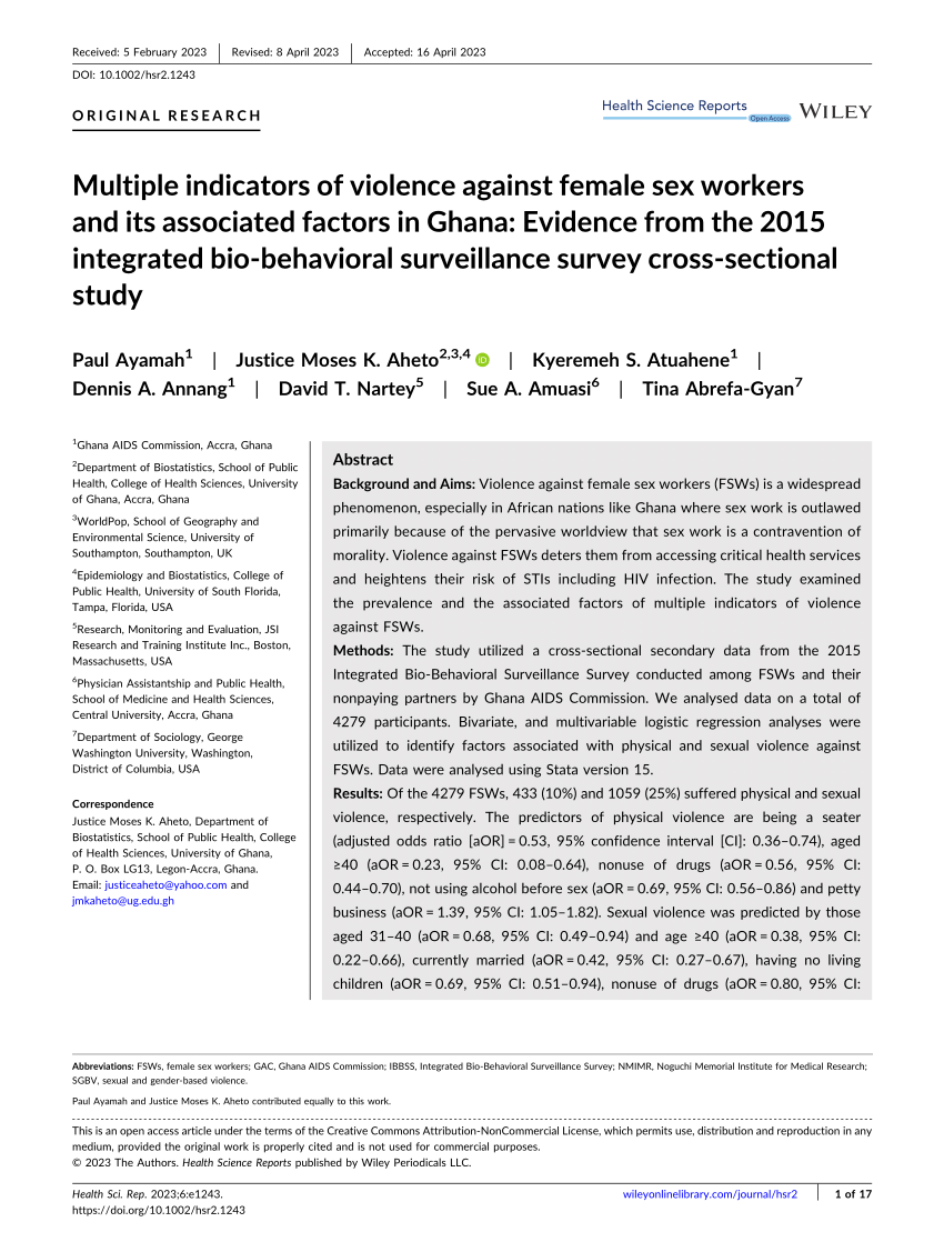 Pdf Multiple Indicators Of Violence Against Female Sex Workers And Its Associated Factors In 9226