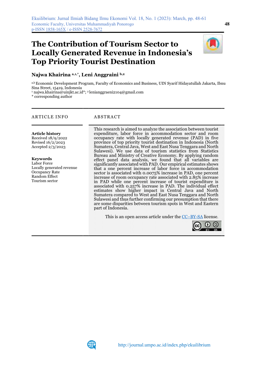 (PDF) The Contribution of Tourism Sector to Locally Generated Revenue