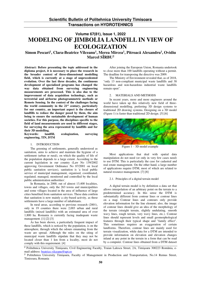 PDF MODELING OF JIMBOLIA LANDFILL IN VIEW OF ECOLOGIZATION