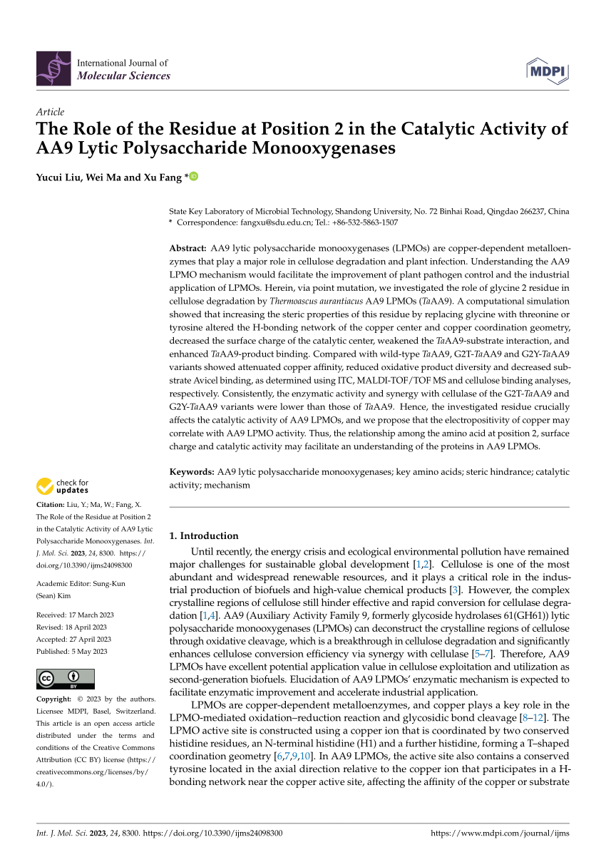 Pdf The Role Of The Residue At Position 2 In The Catalytic Activity